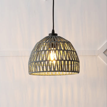 Campana 20" Bohemian Modern Woven Rattan/Iron LED Pendant